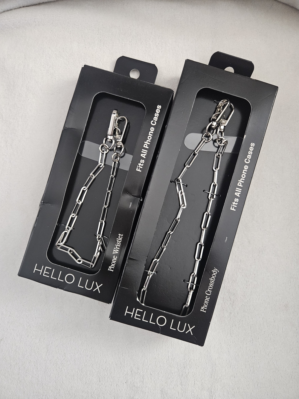 NIB HELLO LUX Silver Paperclip Chain Phone Strap Set Crossbody + Wristlet